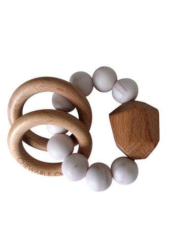 Hayes Silicone + Wood Teether Ring | Rose Quartz