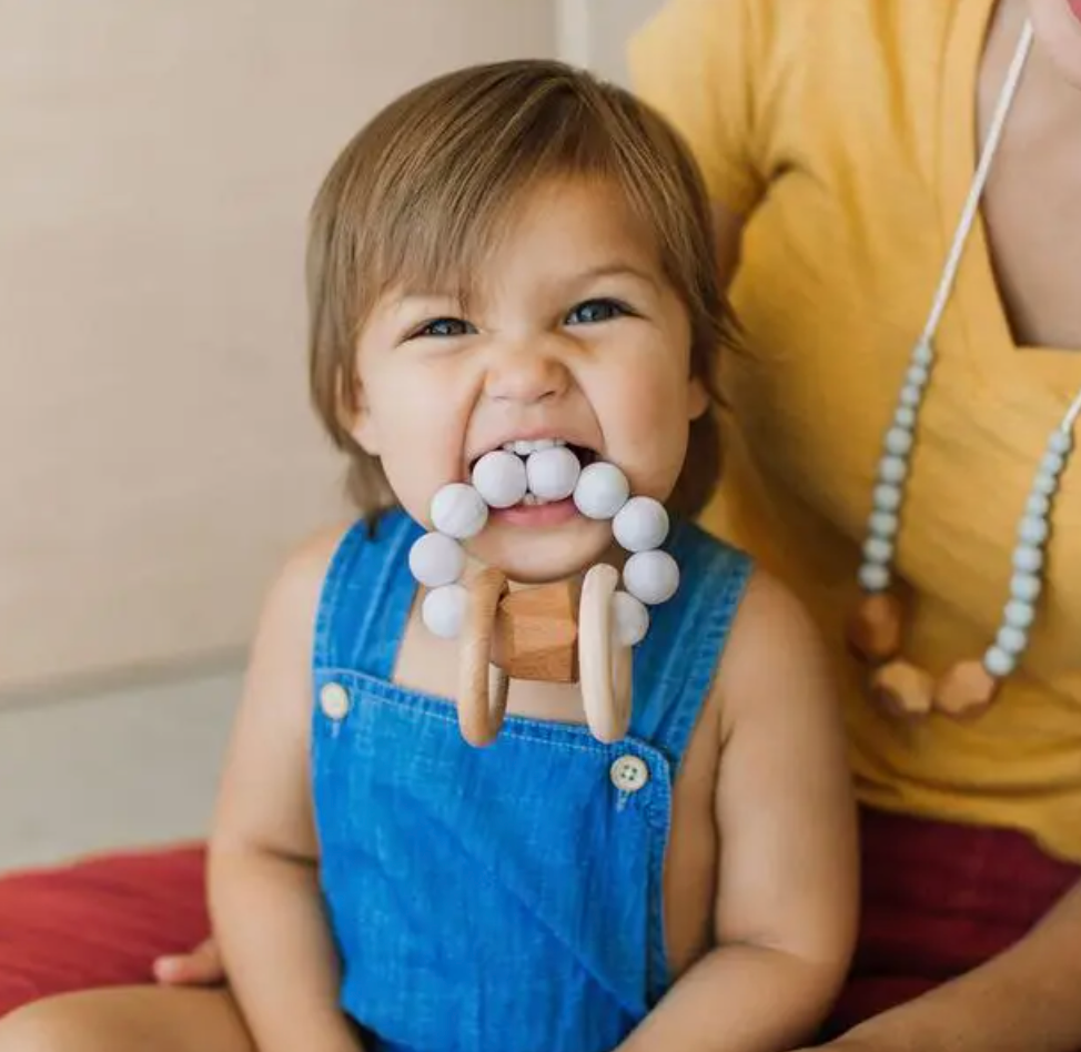 Hayes Silicone + Wood Teether Ring | Rose Quartz