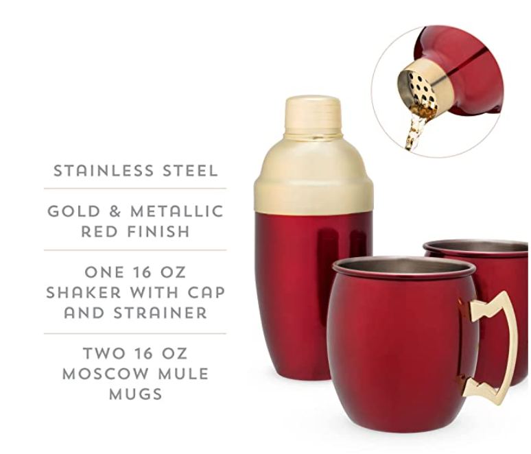 Red Mule Mugs & Cocktail Shaker Set